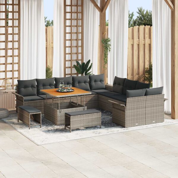 vidaXL Garten-Sofa-Set mit Kissen mit Speicher mit Kissen 13 pcs Grau