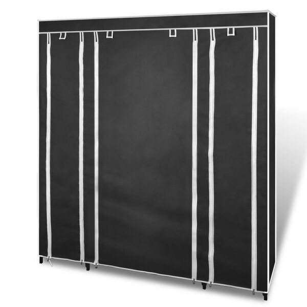vidaXL Stoffschrank mit Fächern Kleiderstangen 45×150×176 cm Schwarz
