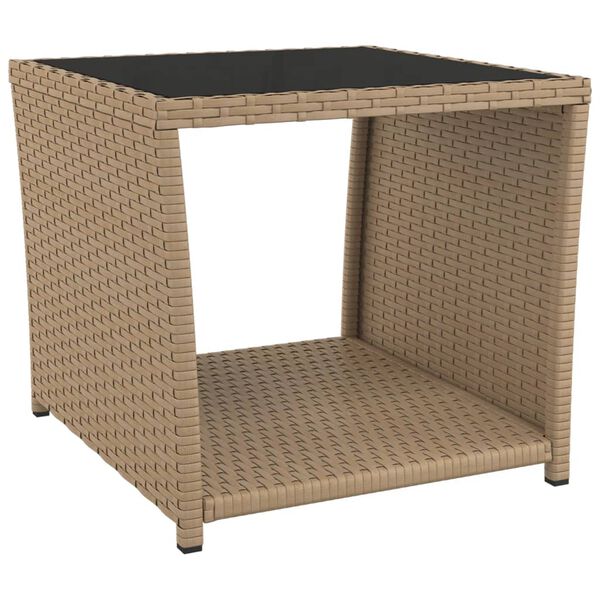 vidaXL Beistelltisch mit Glasplatte Beige Poly Rattan & Hartglas