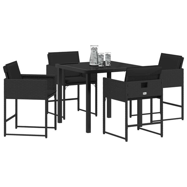 vidaXL Garten Essgruppe mit Kissen 5 pcs Schwarz Poly-Rattan