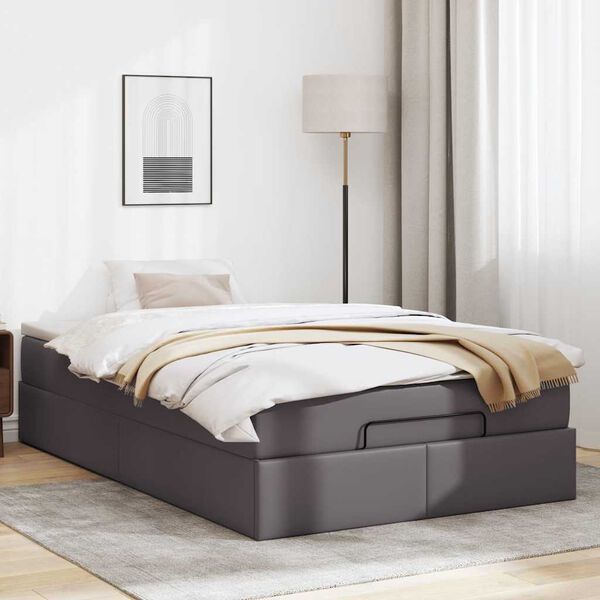 vidaXL Ottoman-Bett mit Matratze Grau 120x200 cm Kunstleder