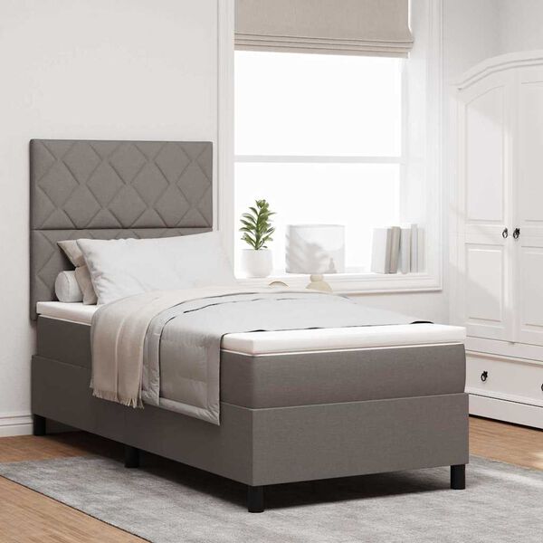 vidaXL Boxspringbett mit Matratze mit Kopfteil Taupe 90 x 190 cm Stoff