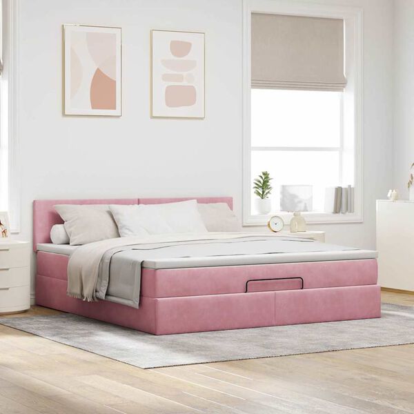 vidaXL Ottoman-Bett mit Matratze Rosa 160x200 cm Samt