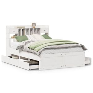 vidaXL Massivholzbett mit Regal ohne Matratze Wei&szlig; 160x200 cm Kiefer