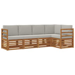 vidaXL Ecksofa Set 5 pcs Nat&uuml;rlich und Hellgrau Massivholz Akazie