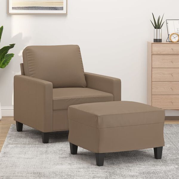 vidaXL Sessel mit Hocker Cappuccino-Braun 60 cm Kunstleder