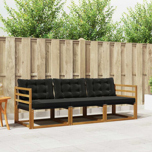 vidaXL Outdoor-Sofagarnitur mit Kissen 3 pcs Nat&uuml;rlich und Schwarz