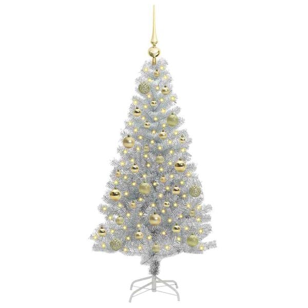 vidaXL Weihnachtsbaum mit 150 LEDs mit St&auml;nder Silber 120 cm PET