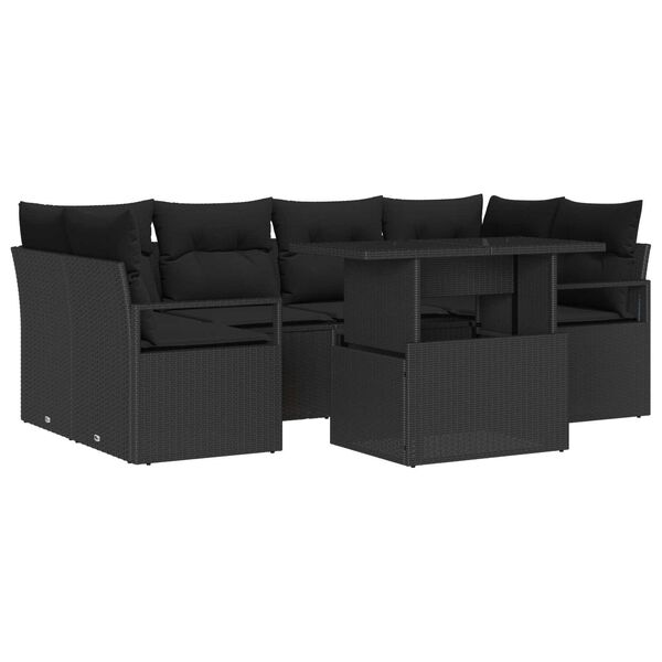 vidaXL Garten-Sofa-Set mit Speicher 7 pcs Schwarz Poly Rattan