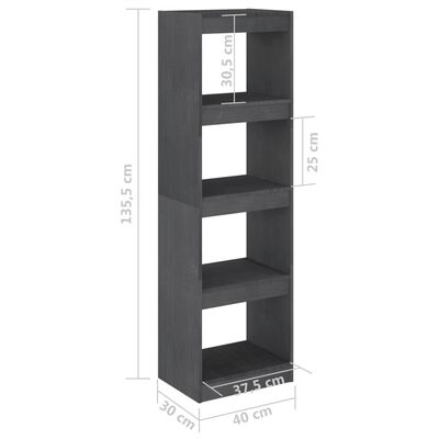 vidaXL Bücherregal Raumteiler Grau 40x30x135,5 cm Massivholz Kiefer