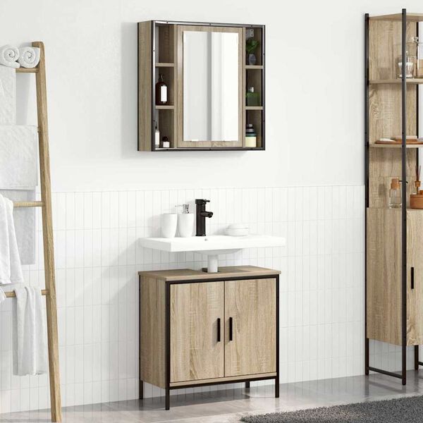 vidaXL Badezimmerm&ouml;bel-Set mit Regal mit T&uuml;r 2 pcs Braun Holzwerkstoff