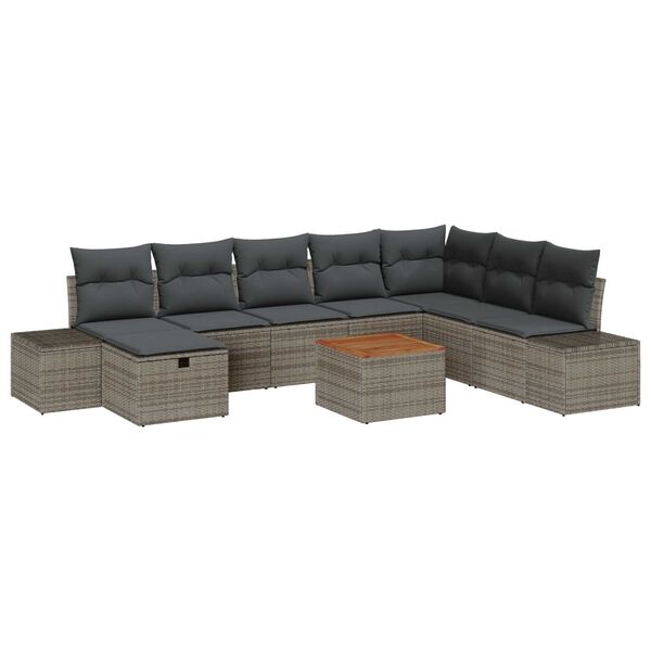 vidaXL Gartensofa-set mit Kissen mit Speicher 9 pcs Grau Poly-Rattan