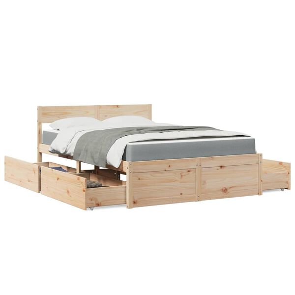 vidaXL Bett mit Schubladen und Matratze 140x190 cm Massivholz Kiefer