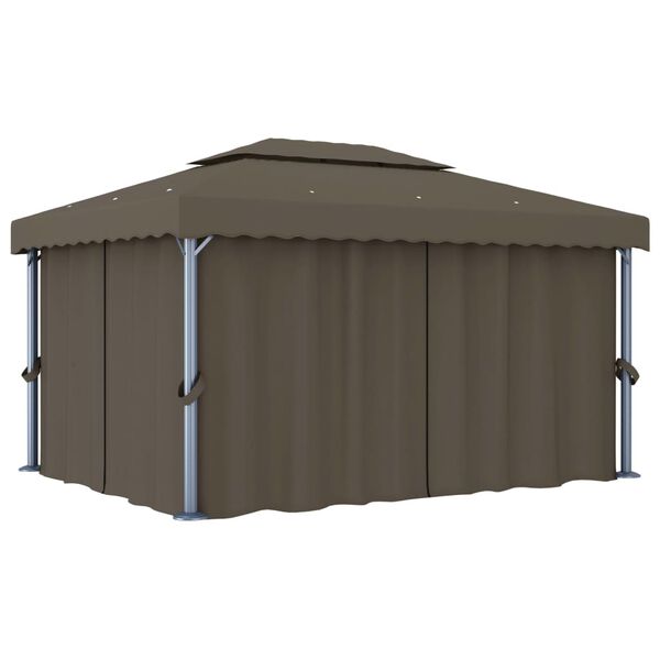vidaXL Pavillon mit Vorhängen & LED-Lichterkette 4x3 m Taupe