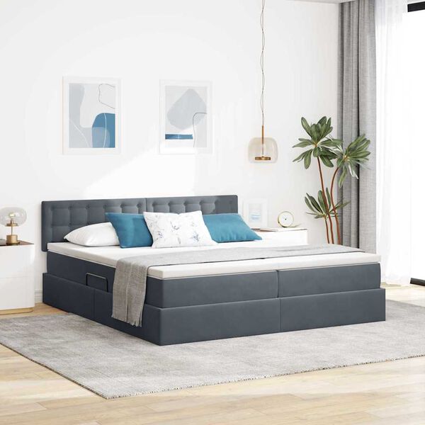 vidaXL Bett mit LED-Lichtleisten Dunkelgrau 180 x 200 cm Samt