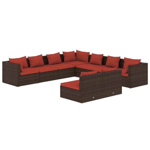 vidaXL 9-tlg. Garten-Lounge-Set mit Kissen Braun Poly Rattan