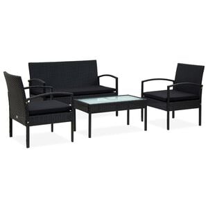 vidaXL 4-tlg. Garten-Lounge-Set mit Auflagen Poly Rattan Schwarz