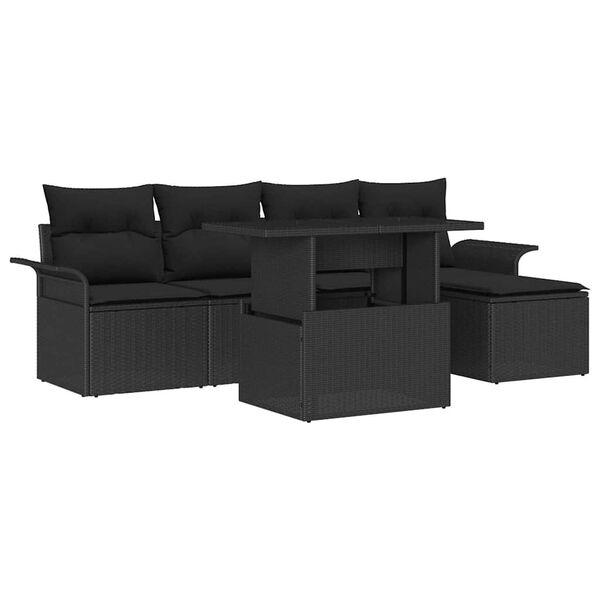 vidaXL Garten-Sofa-Set mit Kissen 6 pcs Schwarz Poly Rattan