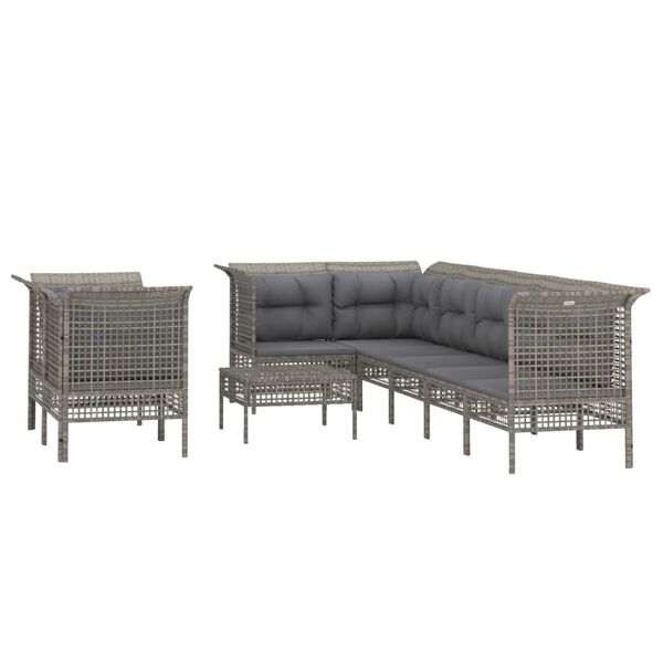 vidaXL 9-tlg. Garten-Lounge-Set mit Kissen Grau Poly Rattan