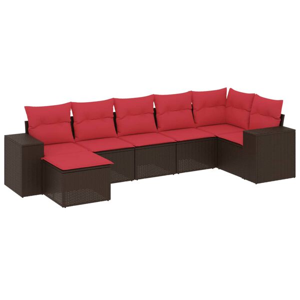 vidaXL 7-teiliges Gartensofa-Set mit Kissen, braun, Polyrattan