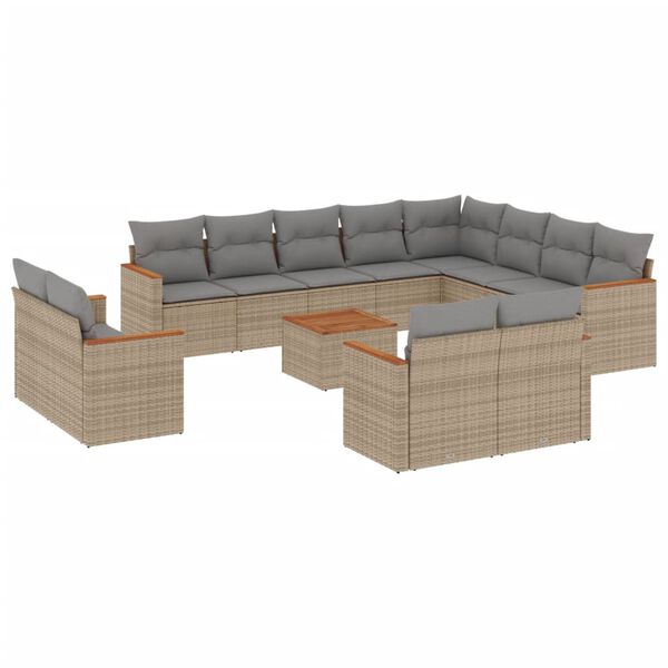 vidaXL 13-tlg. Garten-Sofagarnitur mit Kissen Beige Poly Rattan