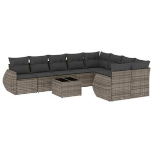 vidaXL 10-tlg. Garten-Sofagarnitur mit Kissen Grau Poly Rattan