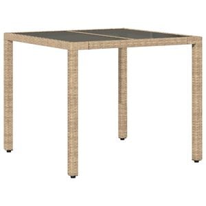 vidaXL Gartentisch mit Glasplatte Beige 90x90x75 cm Poly Rattan