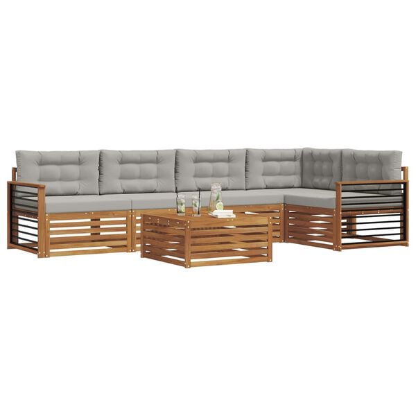 vidaXL Outdoor-Sofagarnitur mit Kissen 6 pcs Nat&uuml;rlich und Hellgrau