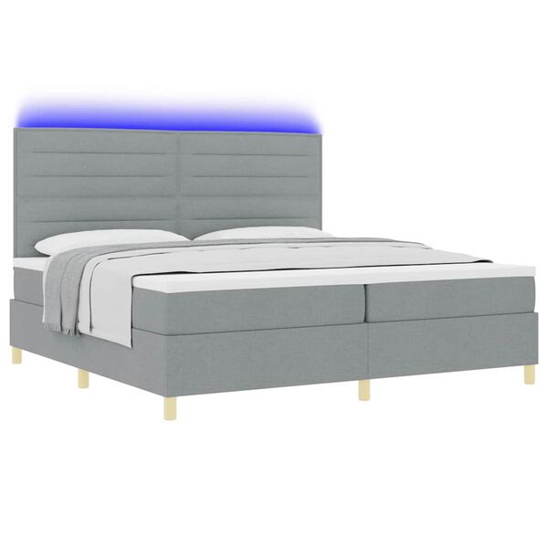 vidaXL LED Boxspringbett mit Matratze Hellgrau 200 x 200 cm Stoff