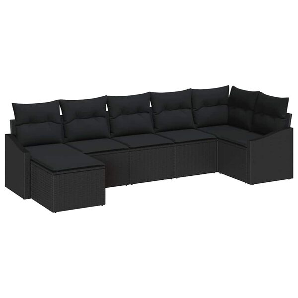 vidaXL Garten-Sofa-Set mit Kissen 7 pcs Schwarz Poly-Rattan