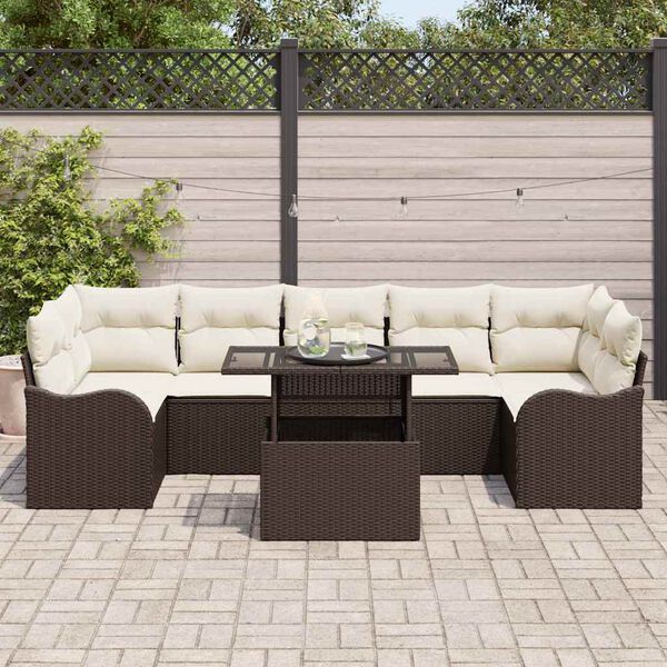 vidaXL Garten-Sofa-Set mit Kissen mit Speicher 8 pcs Braun Poly Rattan