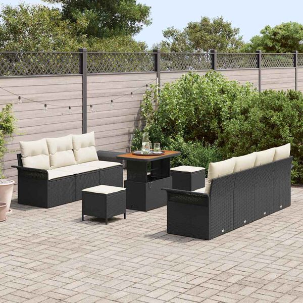 vidaXL Gartensofa-set mit Kissen 10 pcs Schwarz Poly-Rattan