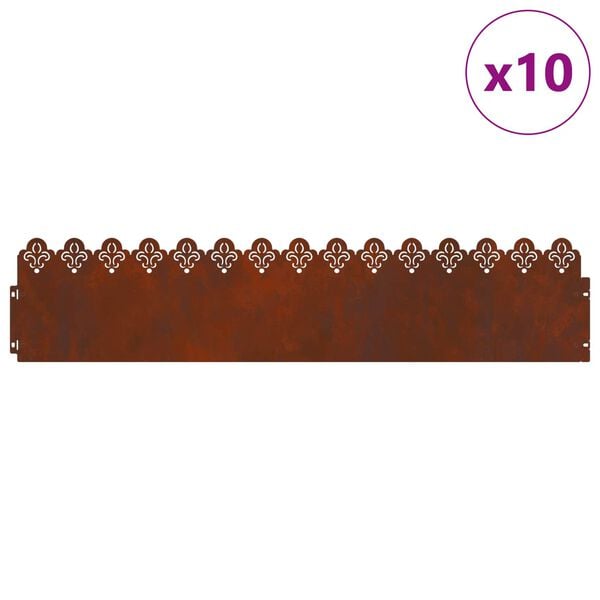 vidaXL Rasenkanten 10 pcs Rostig 103 x 0,05 x 22 cm Wetterfeststahl
