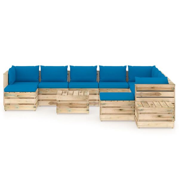 vidaXL 12-tlg. Garten-Lounge-Set mit Kissen Gr&uuml;n Impr&auml;gniertes Holz