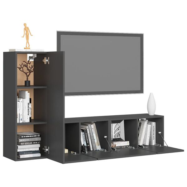 vidaXL 3-tlg. TV-Schrank-Set Grau Holzwerkstoff