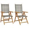 vidaXL Klappst&uuml;hle, 2 St&uuml;ck, grau, Massivholz Akazie und Polyrattan