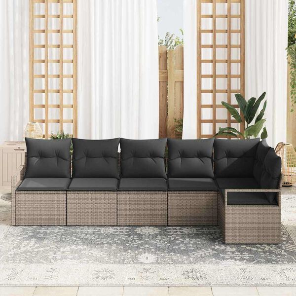 vidaXL Sofa Set mit Kissen 6 pcs Grau Poly Rattan