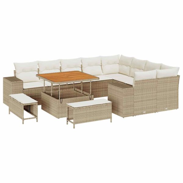 vidaXL Gartensofa-set mit Kissen 12 pcs Beige Poly-Rattan