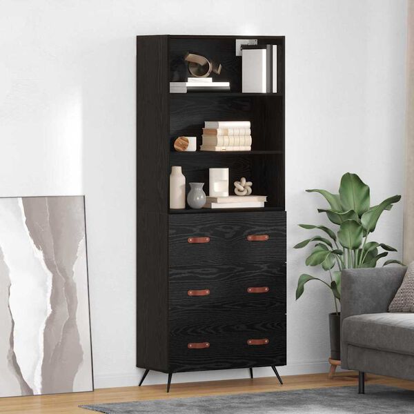 vidaXL Highboard Schwarz Eichen-Optik 69,5 x 34 x 180 cm Holzwerkstoff