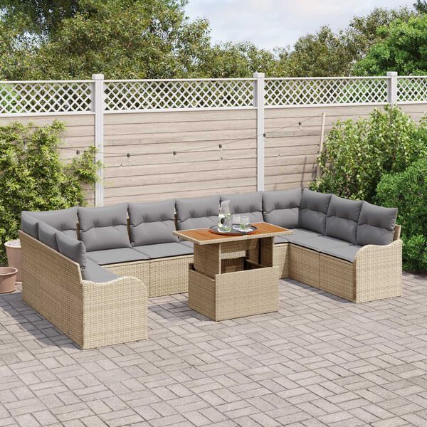 vidaXL Garten-Sofa-Set mit Speicher 11 pcs Beige Poly Rattan