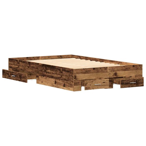 vidaXL Bettrahmen mit Schubladen Altholz 120 x 200 cm Holzwerkstoff