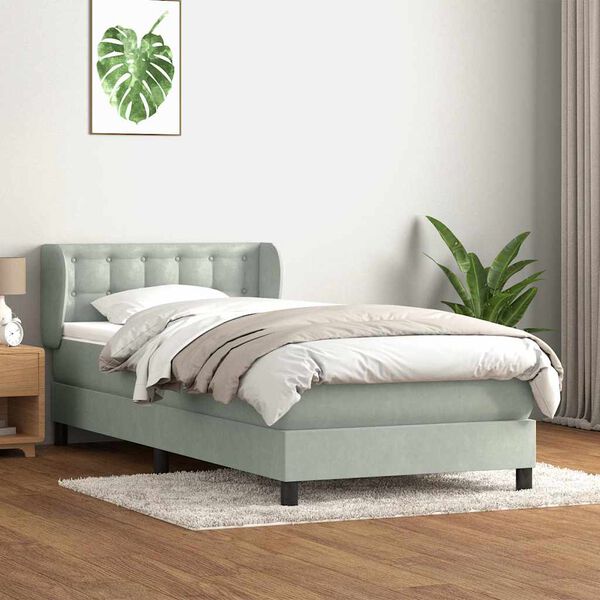vidaXL Boxspringbett mit Matratze Hellgrau 90x220 cm Samt