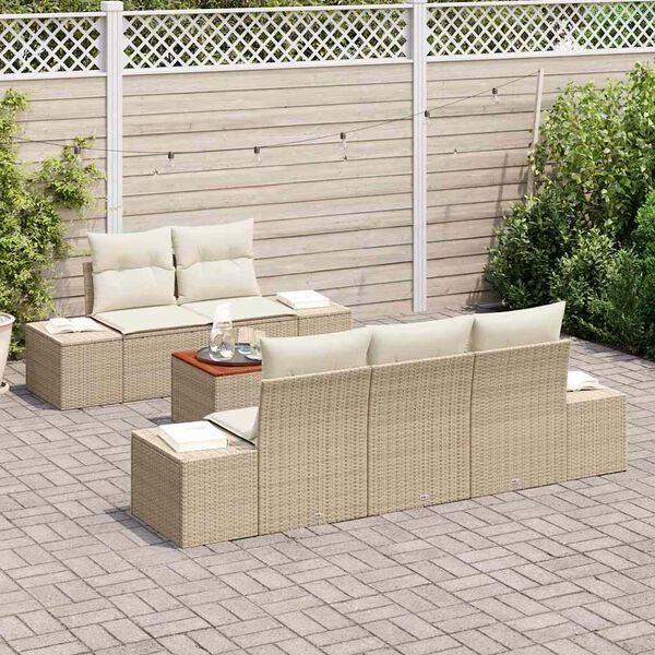 vidaXL Gartensofa-set mit Speicher 6 pcs Beige und Creme Poly-Rattan