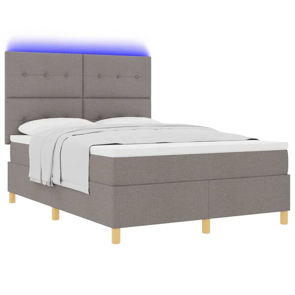 vidaXL LED Boxspringbett mit Matratze Taupe 140 x 190 cm Stoff
