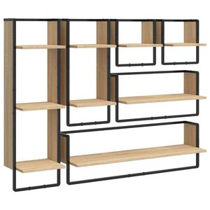 vidaXL 6-tlg. Wandregal-Set mit Stangen Sonoma-Eiche Holzwerkstoff