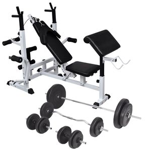vidaXL Hantelbank mit Ablage, Langhantel und Kurzhantel-Set 90 kg