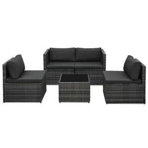 vidaXL 5-tlg. Garten-Sofagarnitur mit Auflagen Poly Rattan Grau