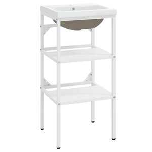 vidaXL Badezimmer-Waschtischgestell mit Waschbecken Wei&szlig; Eisen