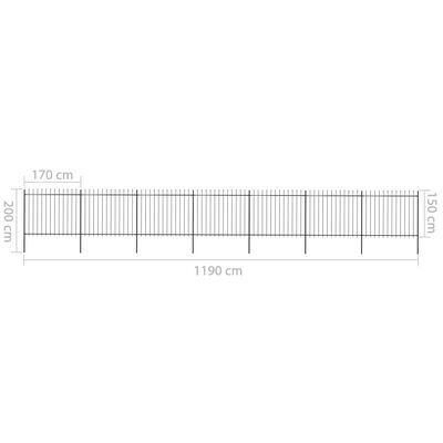 vidaXL Gartenzaun mit Speerspitzen Stahl 11,9 x 1,5 m Schwarz
