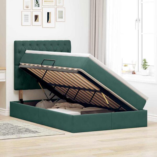 vidaXL Bett mit Stauraum und LED Dunkelgr&uuml;n 120 x 200 cm Samt